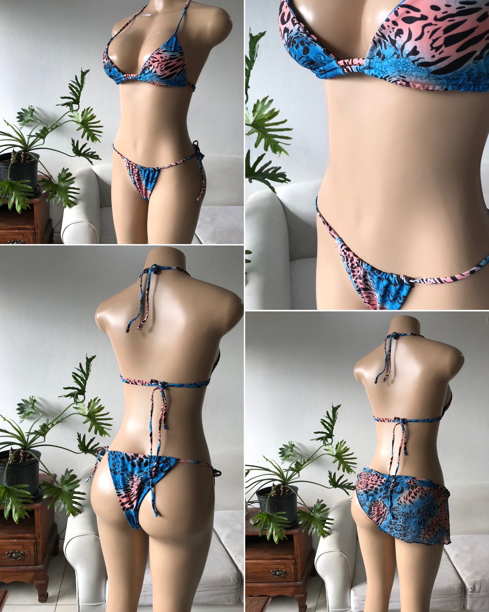 blue cheetah bikini with wrap • S
