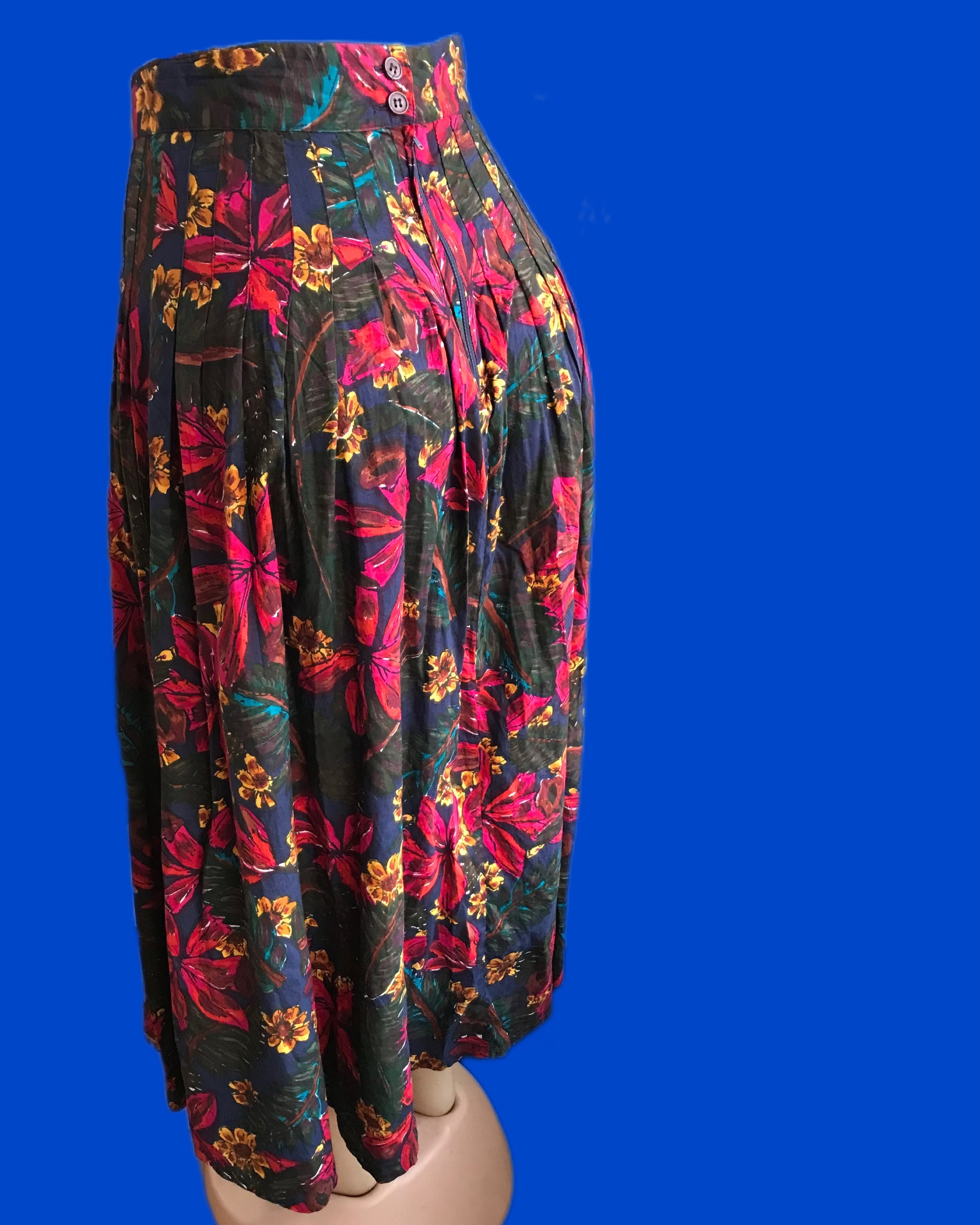 Vintage bold floral skirt pleat det ^^^ s-m