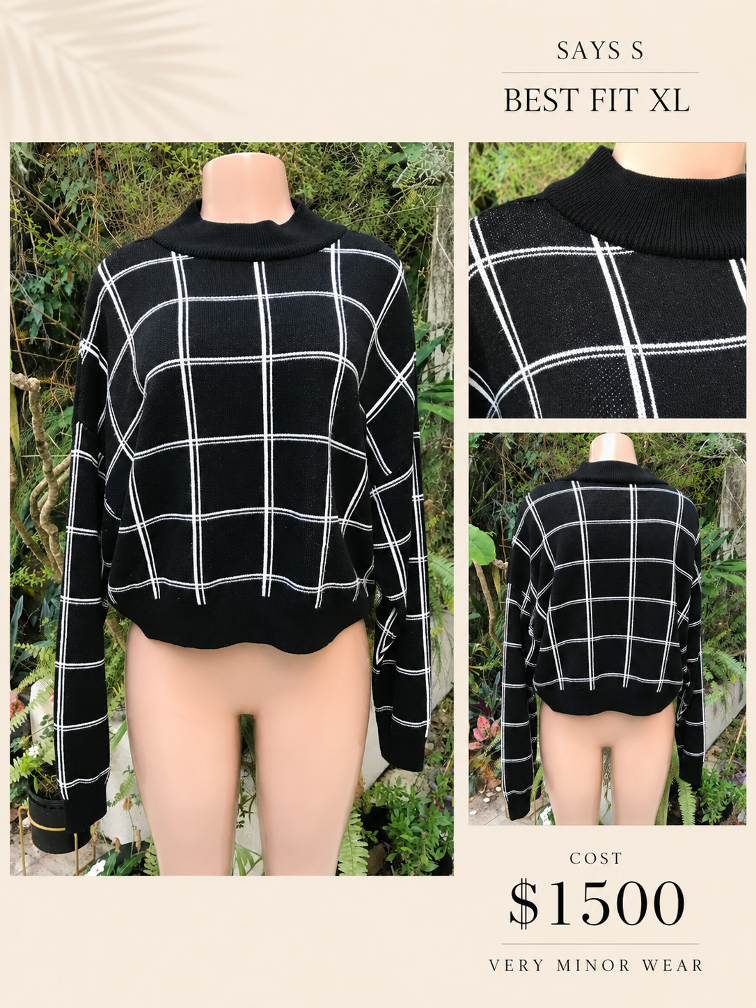 black grid preppy sweater work/play ... plus/ XL
