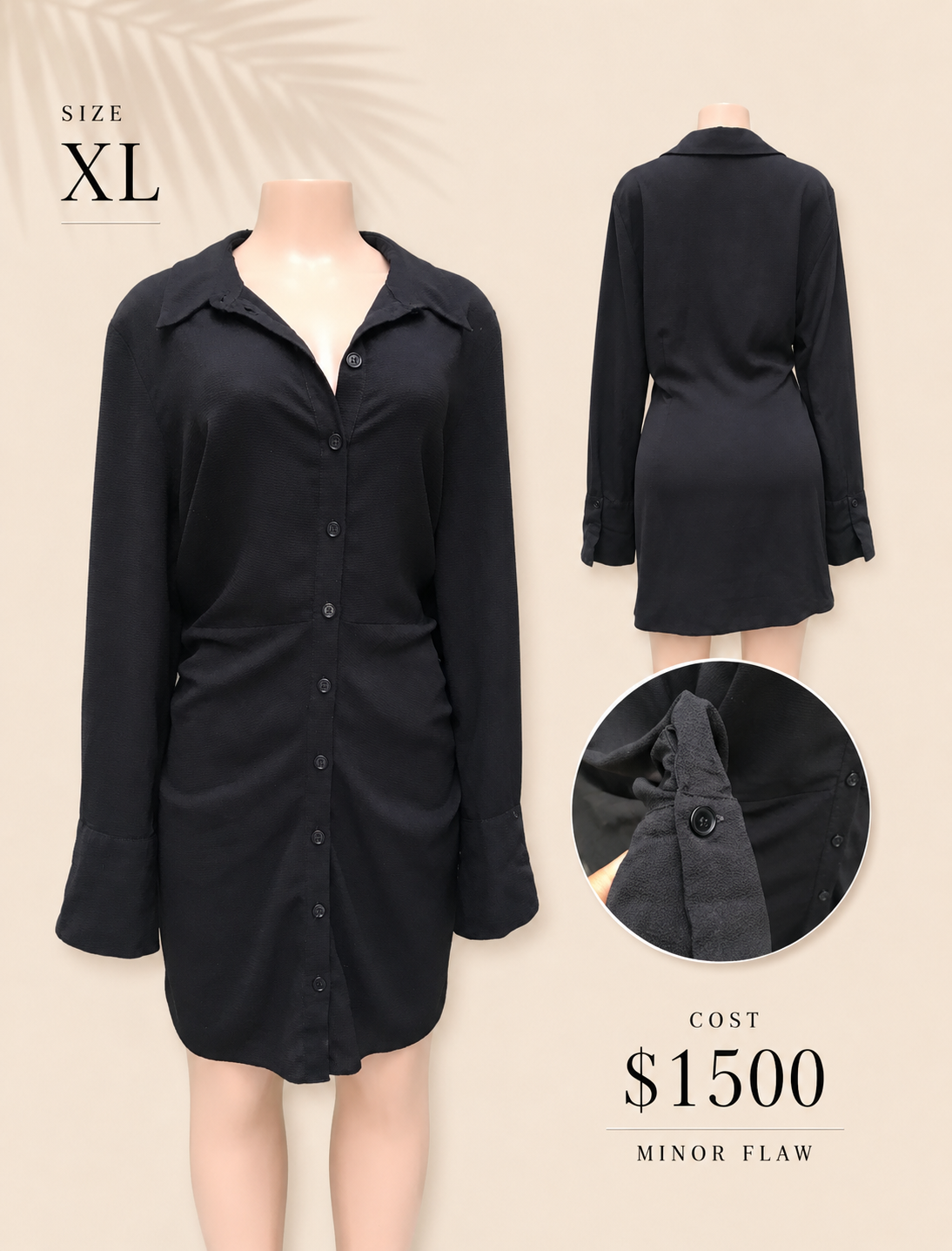black professional shirtdress long cuff XL