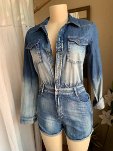 new tag Faded design button up denim romper ~~~ s/m