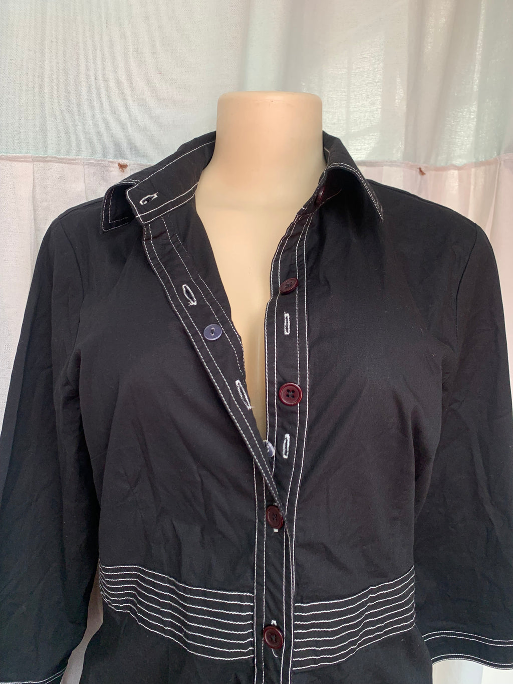 Black button down work dress with white accent stitching /XL size 16