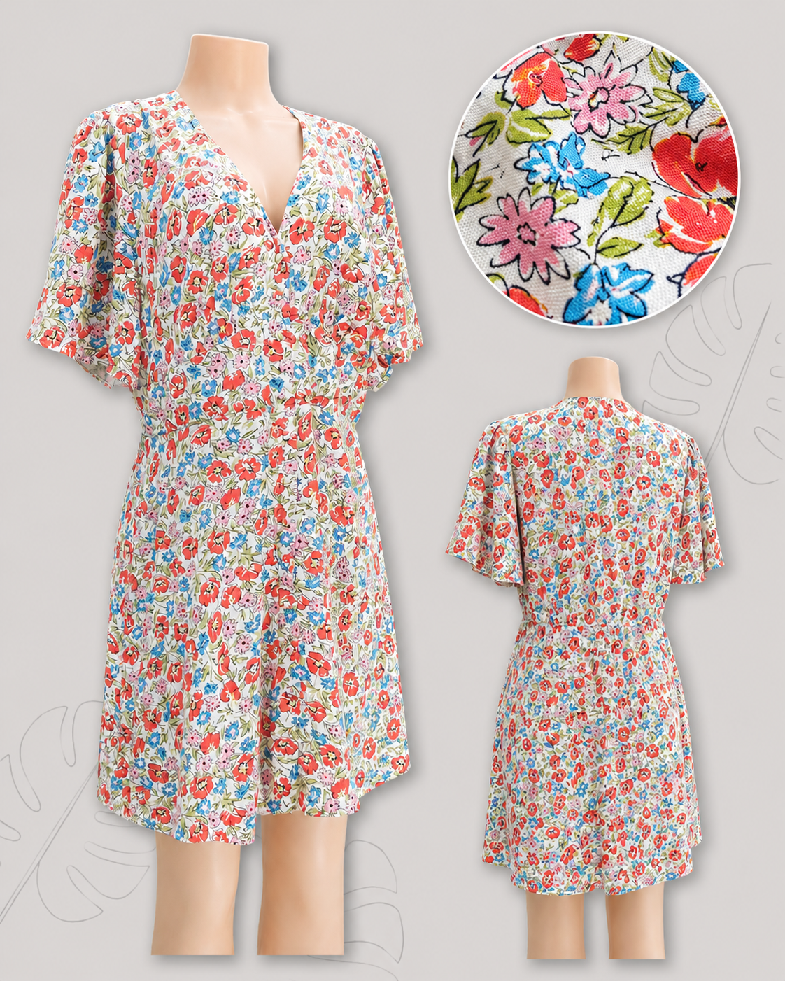 red blue fine floral garden dress . plus : 2x