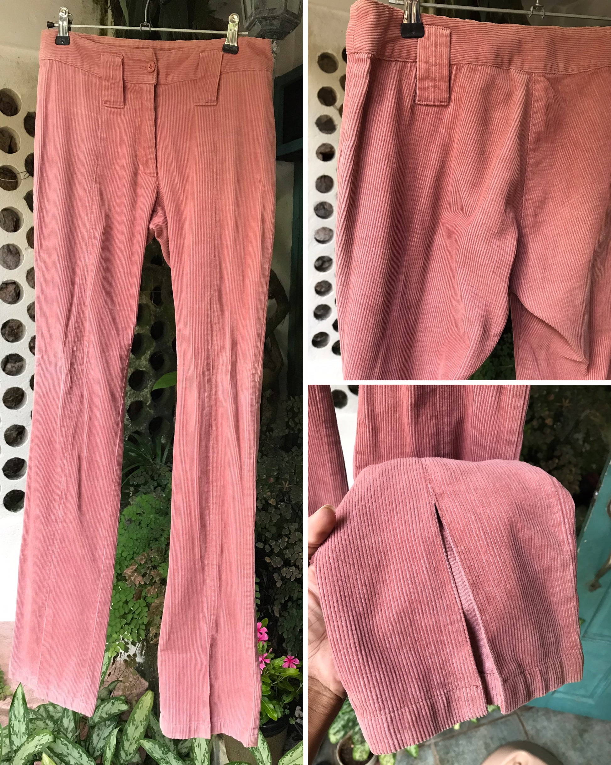 retro blush pink corduroy pants with front slit (long) ::: s/w28 ^^^