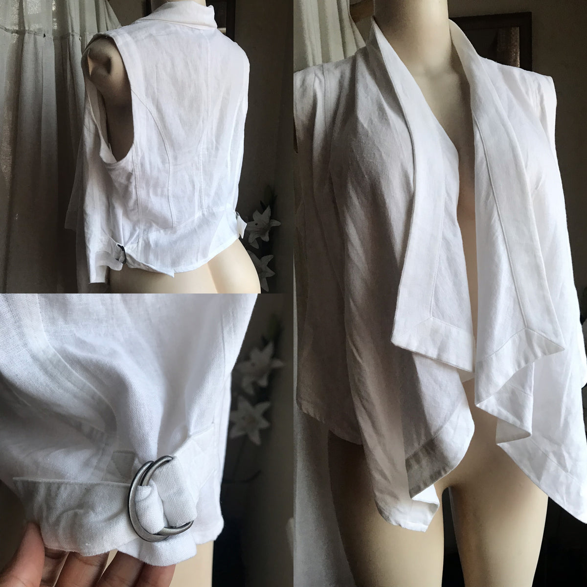 Vintage White linen cowl neck waistcoat