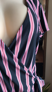 Black stripe soft jumpsuit tied ~~~ /XL /2X