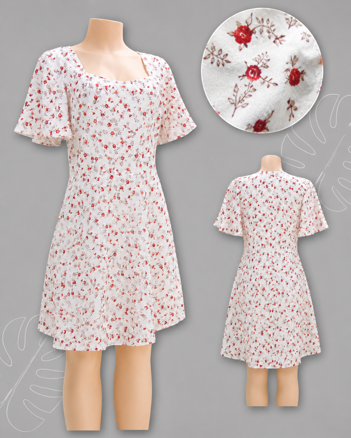 white red fine floral summer dress . large
