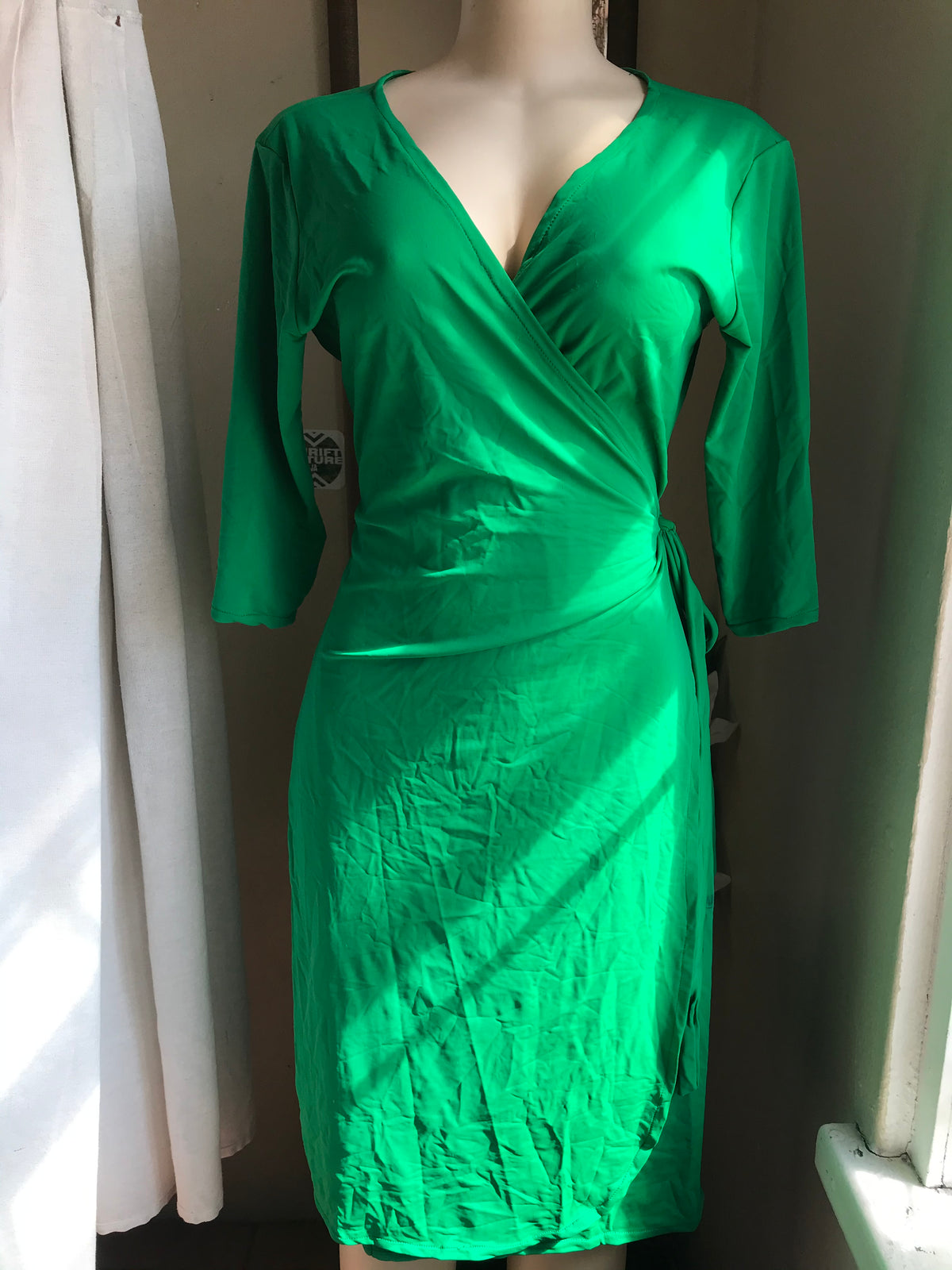 green wrap dress mid sleeve M-L