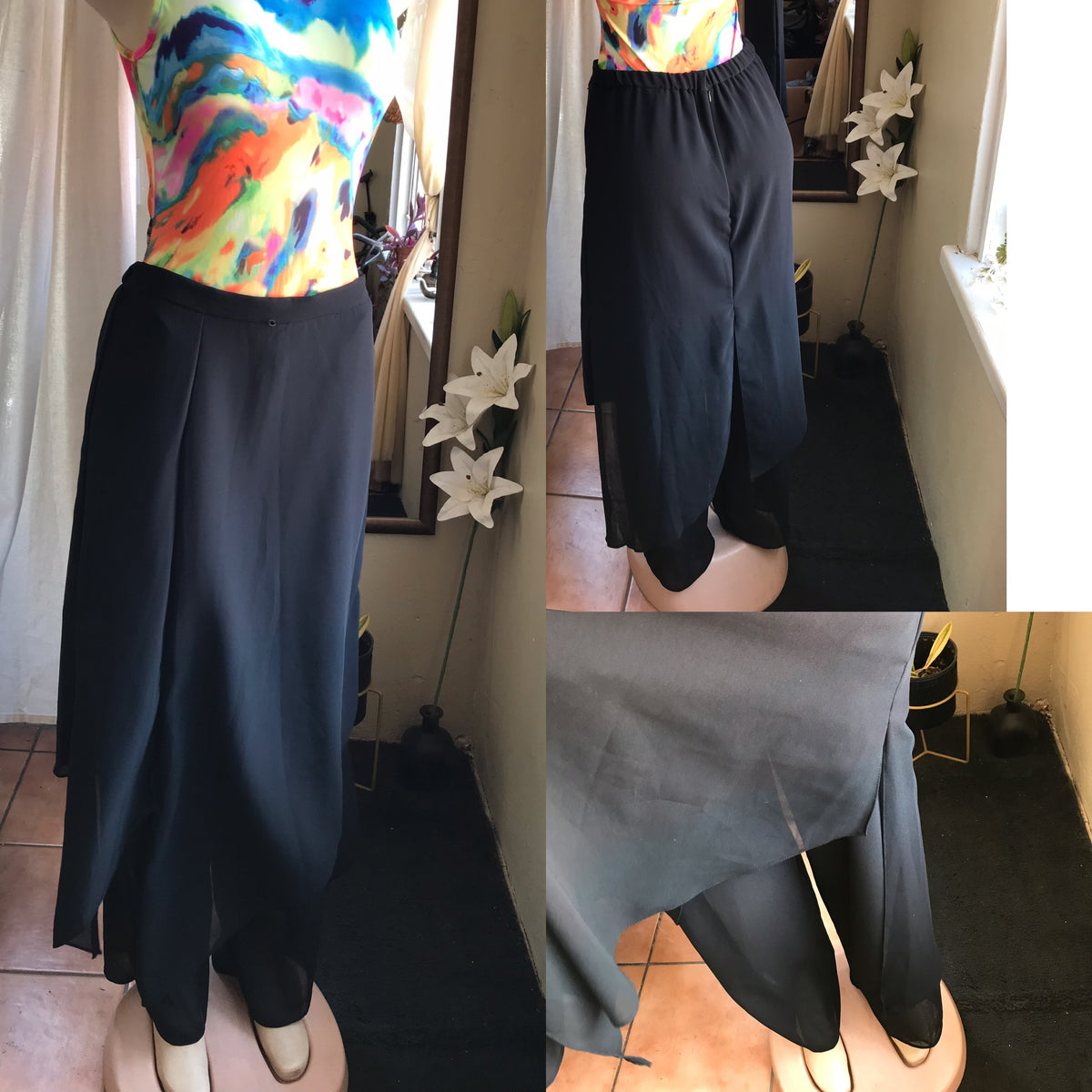 Modesty layered sheer pants black ::: m