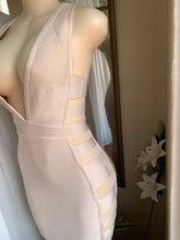 Load image into Gallery viewer, Beige deep V + cut out back bondage style midi dress says s
