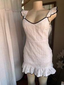 organic White mini Sun dress with black trimming M ,,,