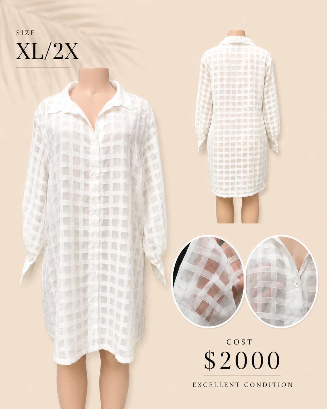 white grid shirtdress . plus : XL /2X