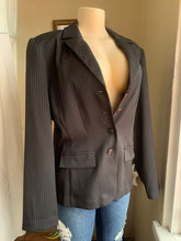 Load image into Gallery viewer, Black long pinstripe vintage blazer &gt;&gt;&gt; size 14
