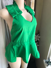 Load image into Gallery viewer, new tag green backless peplum pleat collar blouse ... L
