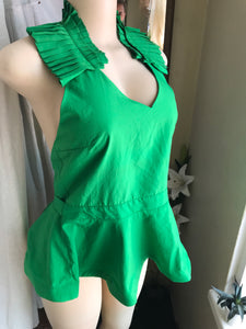 new tag green backless peplum pleat collar blouse ... L