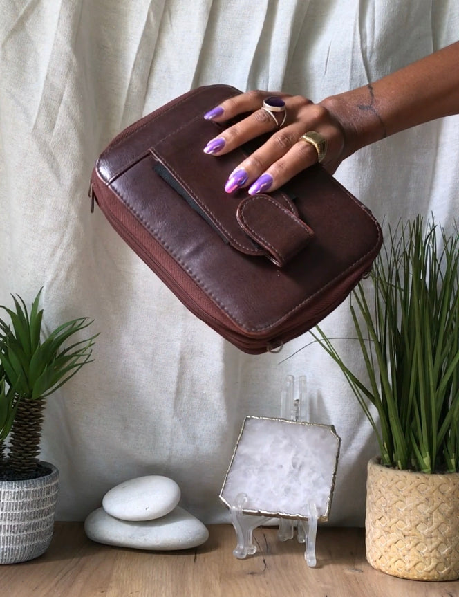 vintage brown leather mini bag / organizer ***