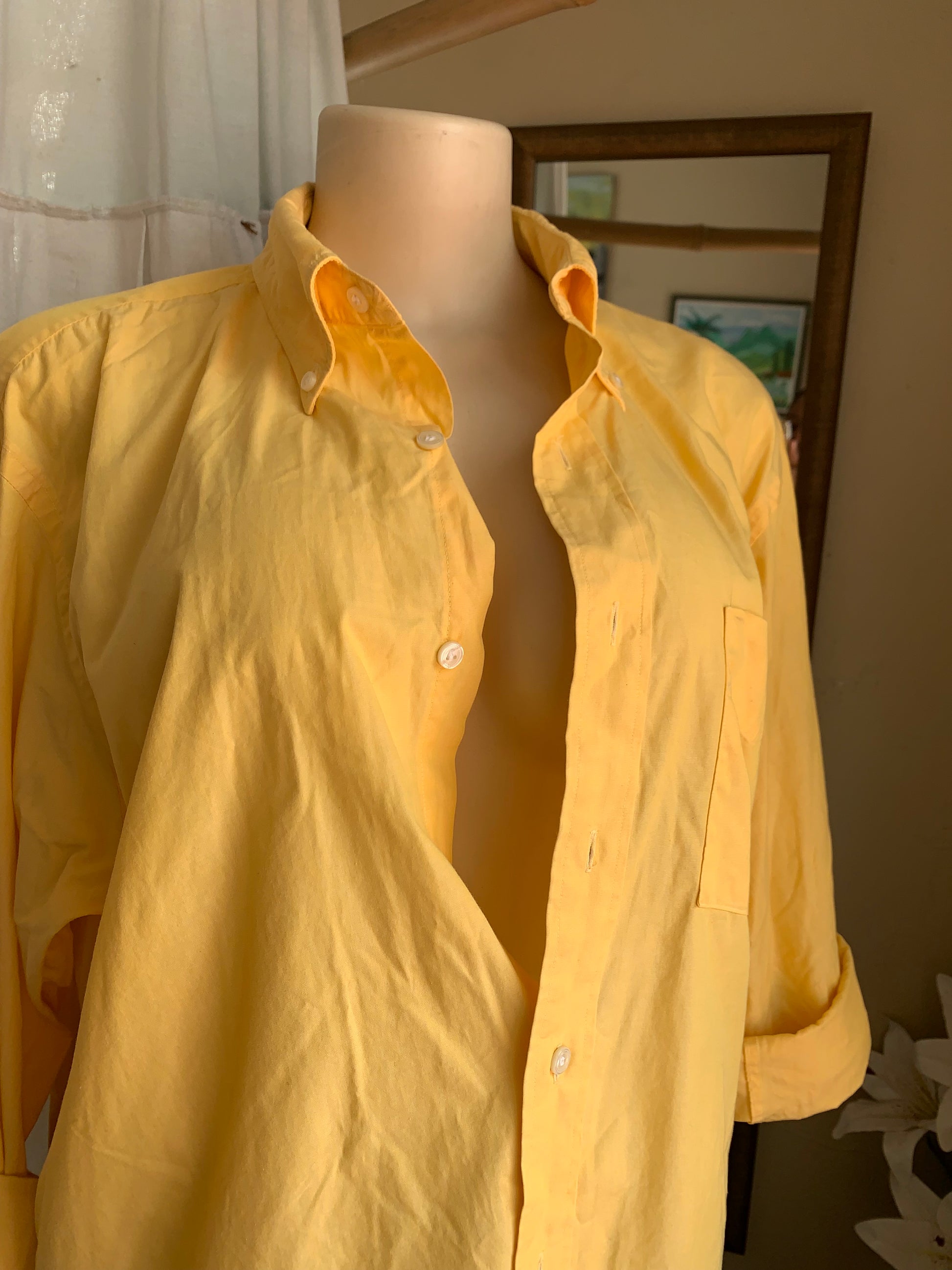 Cotton yellow button down shirt mens /XL …