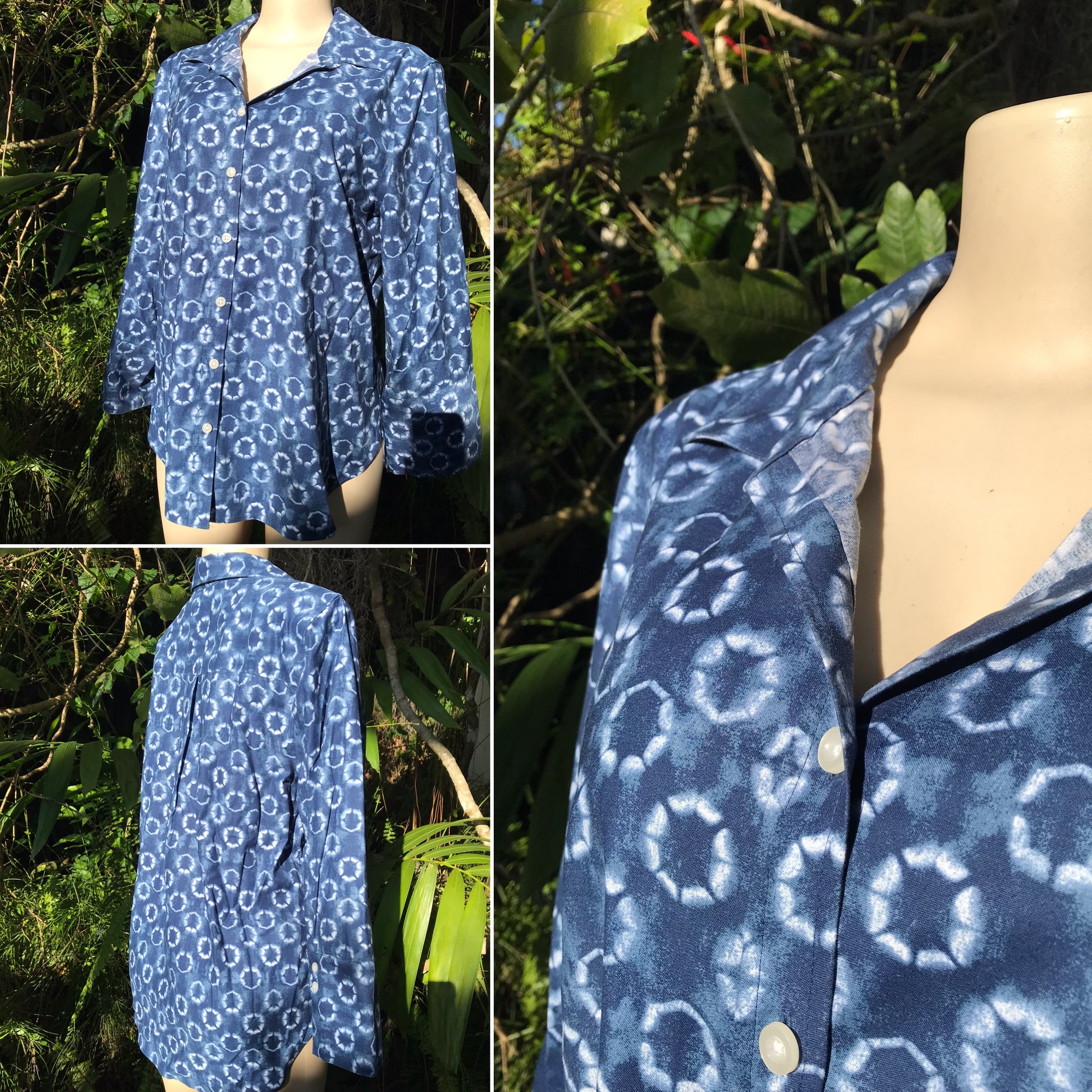 Stretch cotton tie dye navy button shirt... L,,,