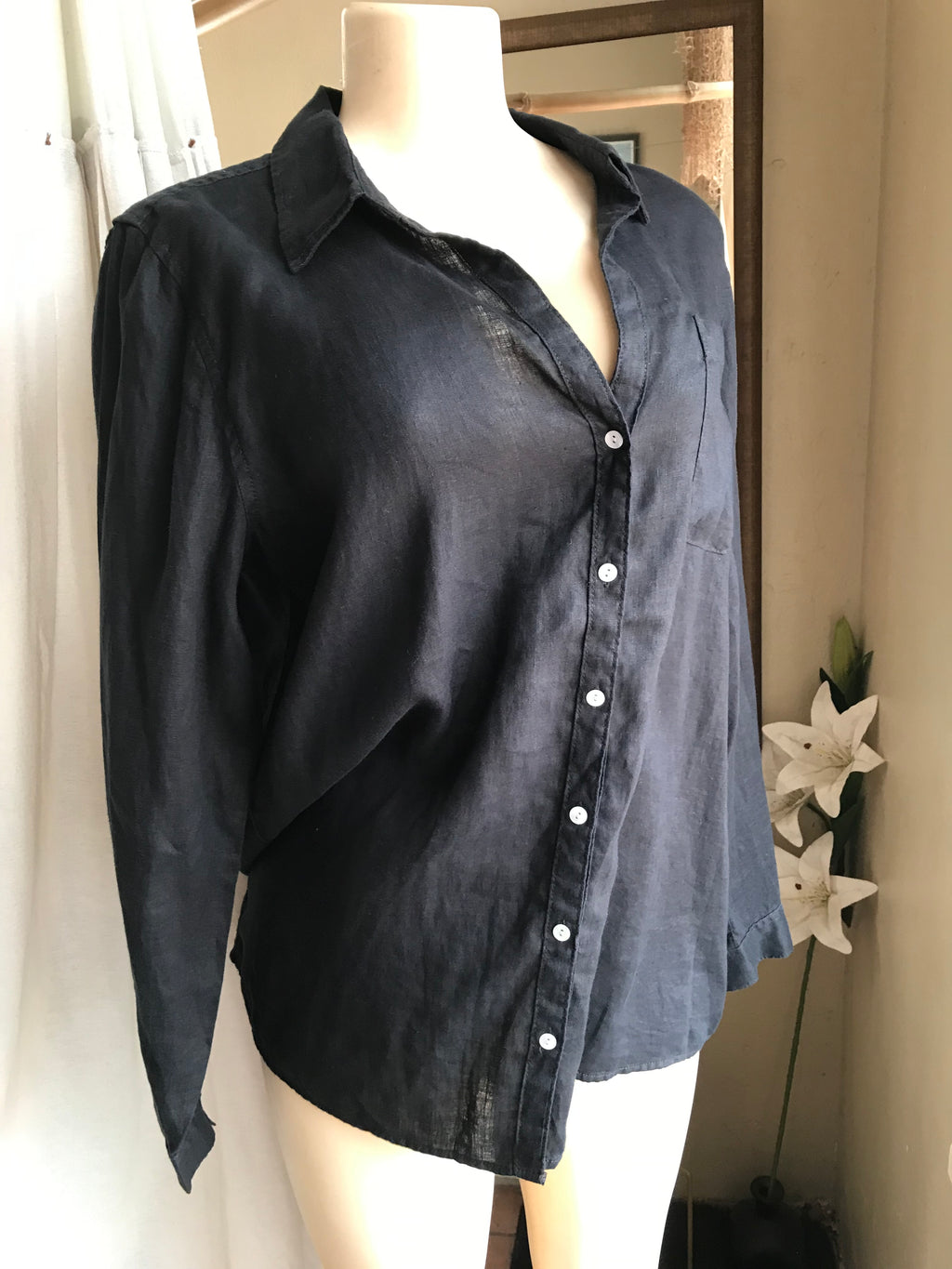 black Linen button down shirt... L