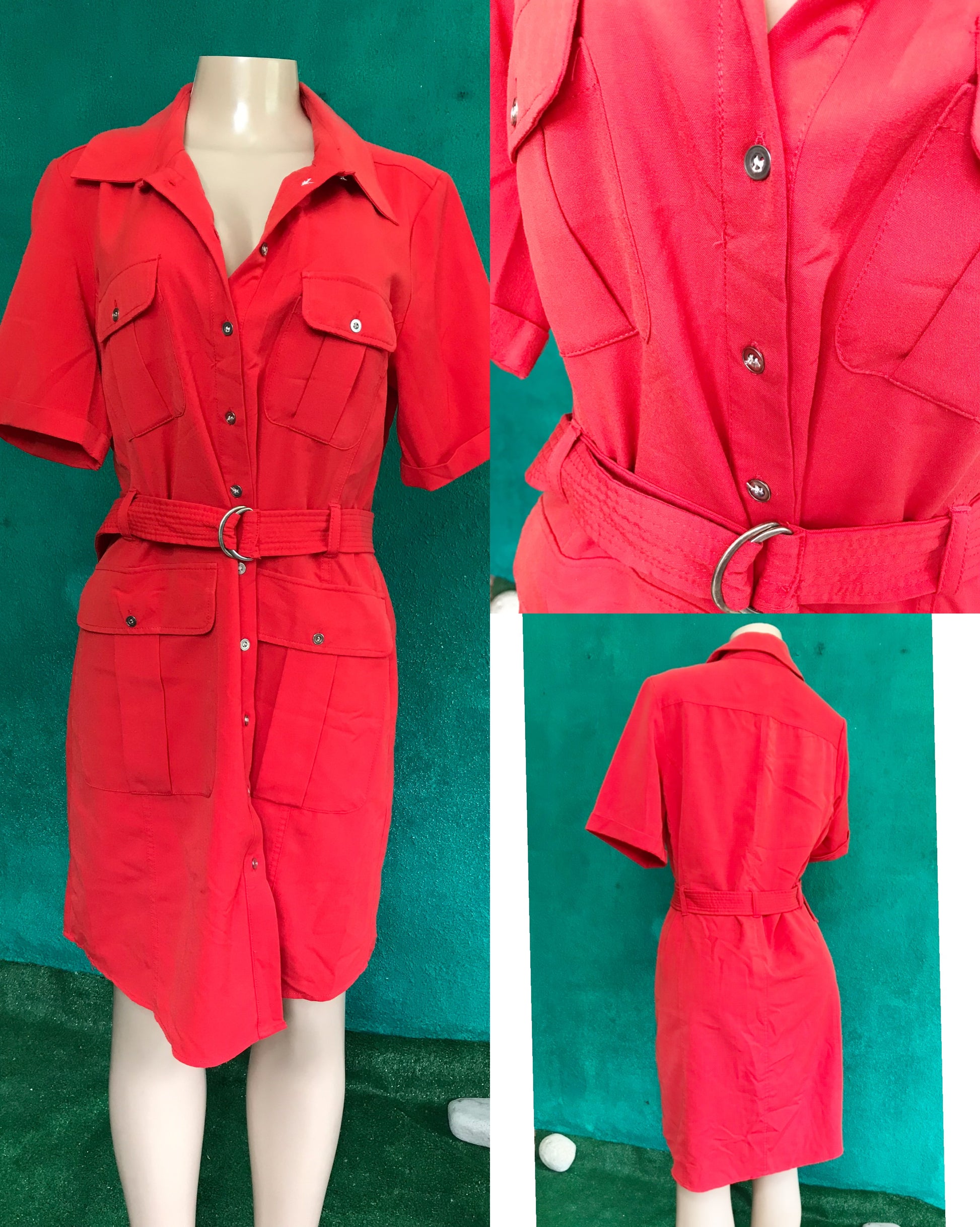 candy red button down shirtdress with belt ~~~ large to plus