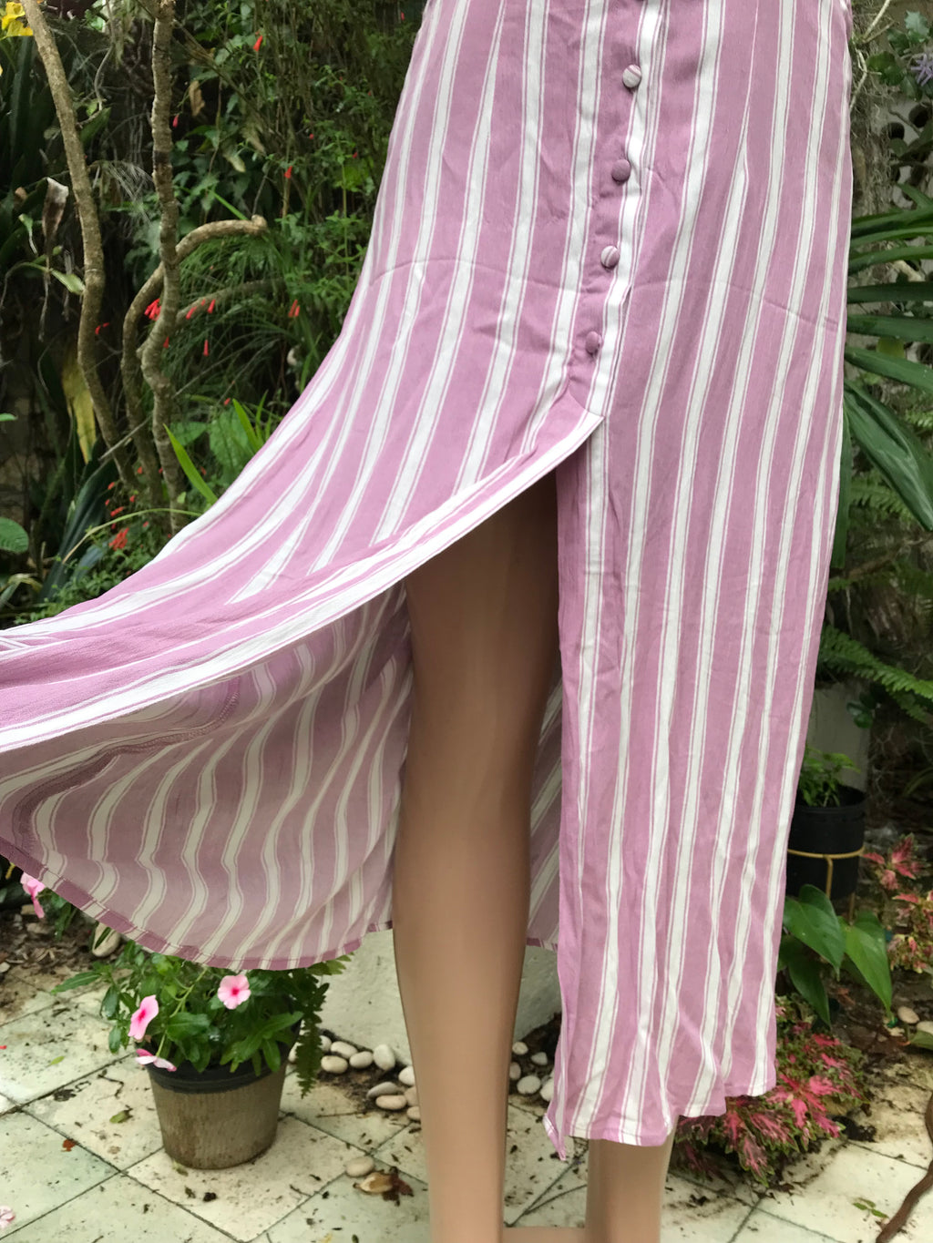 Purple Stripe Rayon Suspender Skirt / Dress . Large