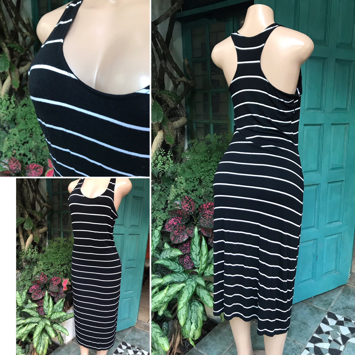black stripe racer back midi dress soft  basic L