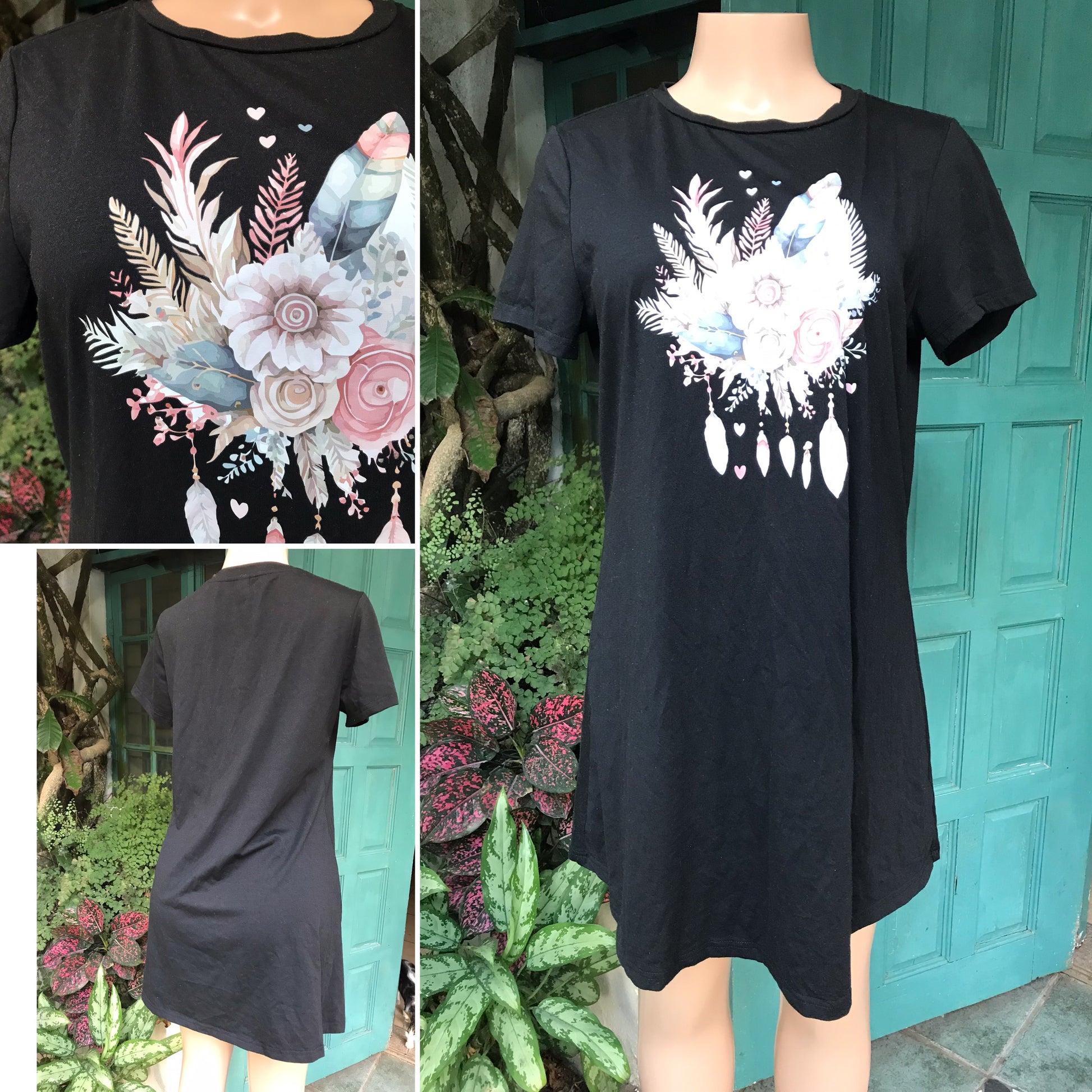 black flower graphic tee dress M to /XL