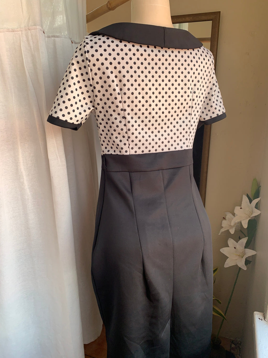 B+W collared midi dress with polka dot top size 38/m