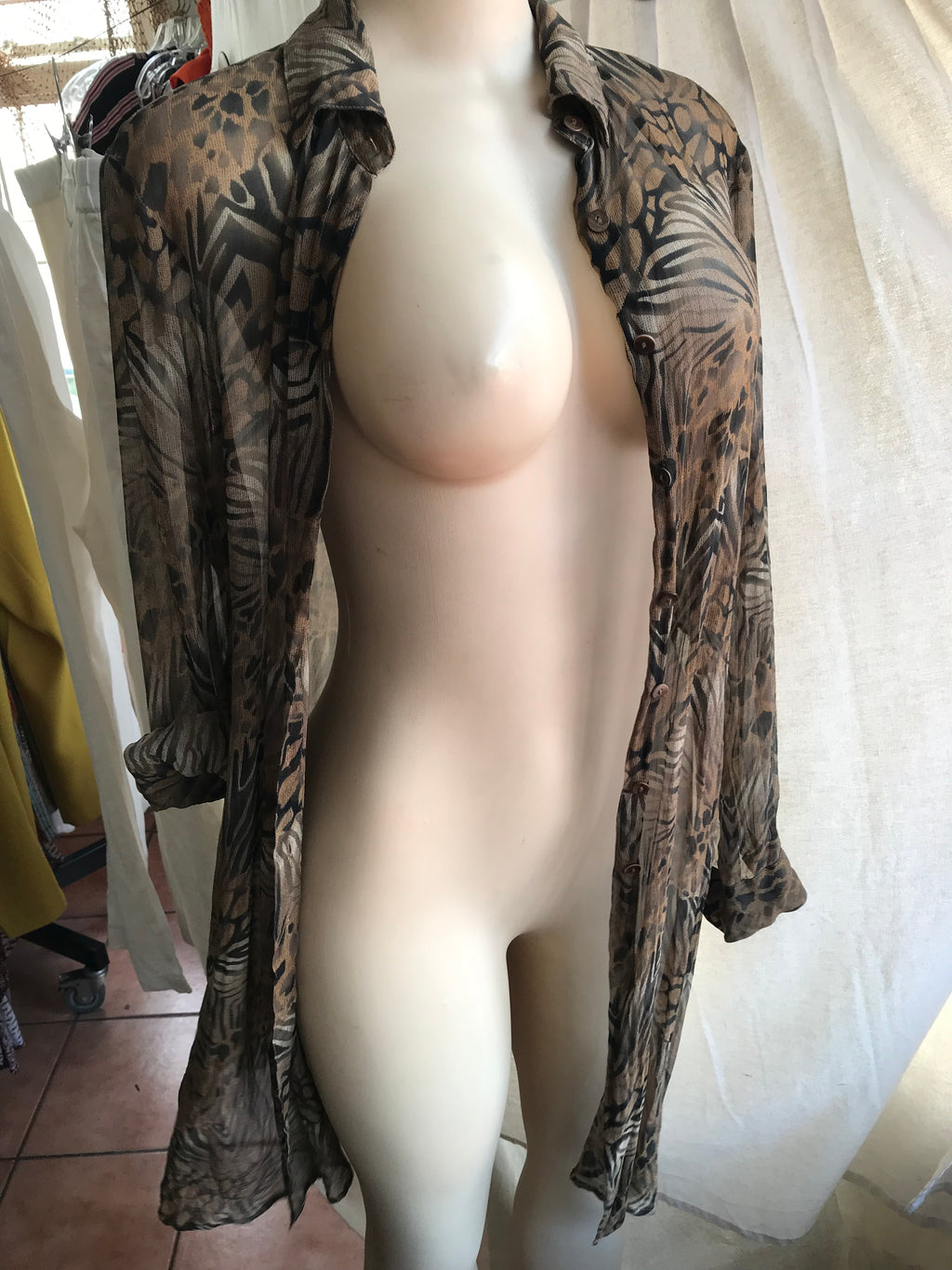 Vintage 100% silk animal print sheer coverup ^^^ s/m >>> ,,,
