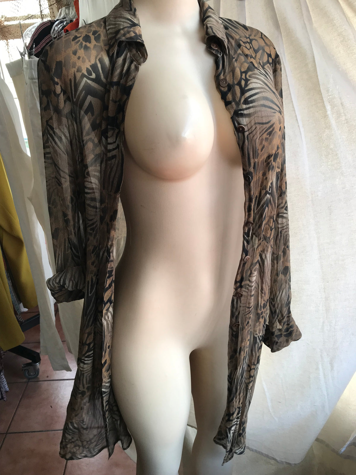 Vintage 100% silk animal print sheer coverup ^^^ s/m >>> ,,,