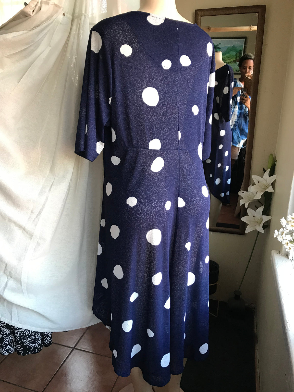 navy large polka high low dress sheer... /XL