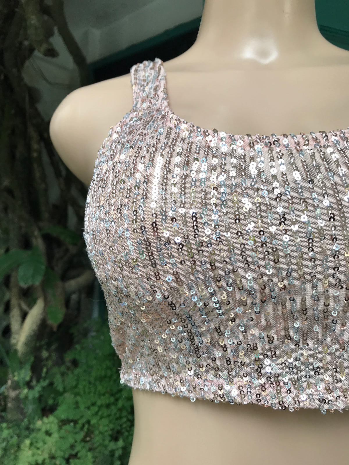 nude pink sequin crop top ... m