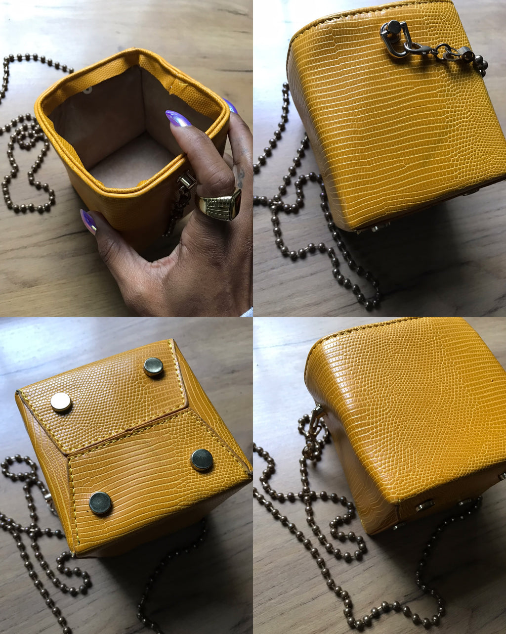 yellow cube retro mini bag with ball chain ***
