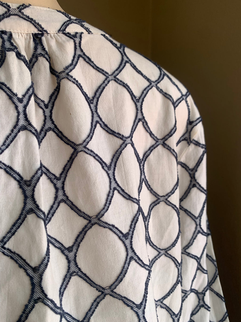 Retro Cotton navy patterned long sleeve blouse … L / XL,,,