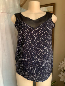 Navy blue Polkadot professional top with sheer neckline … M