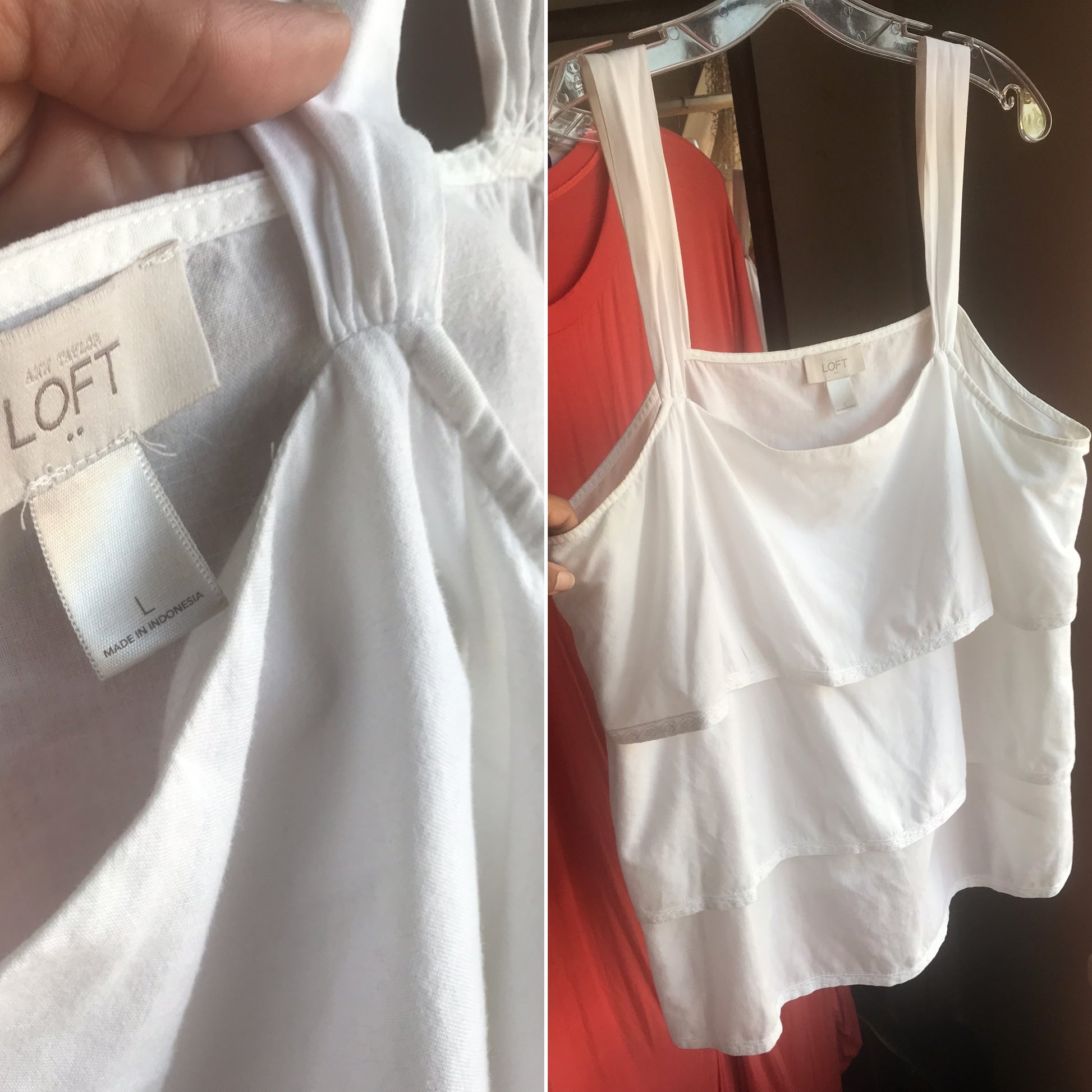 Ann Taylor white ruffle sleeveless top organic ... L ,,,
