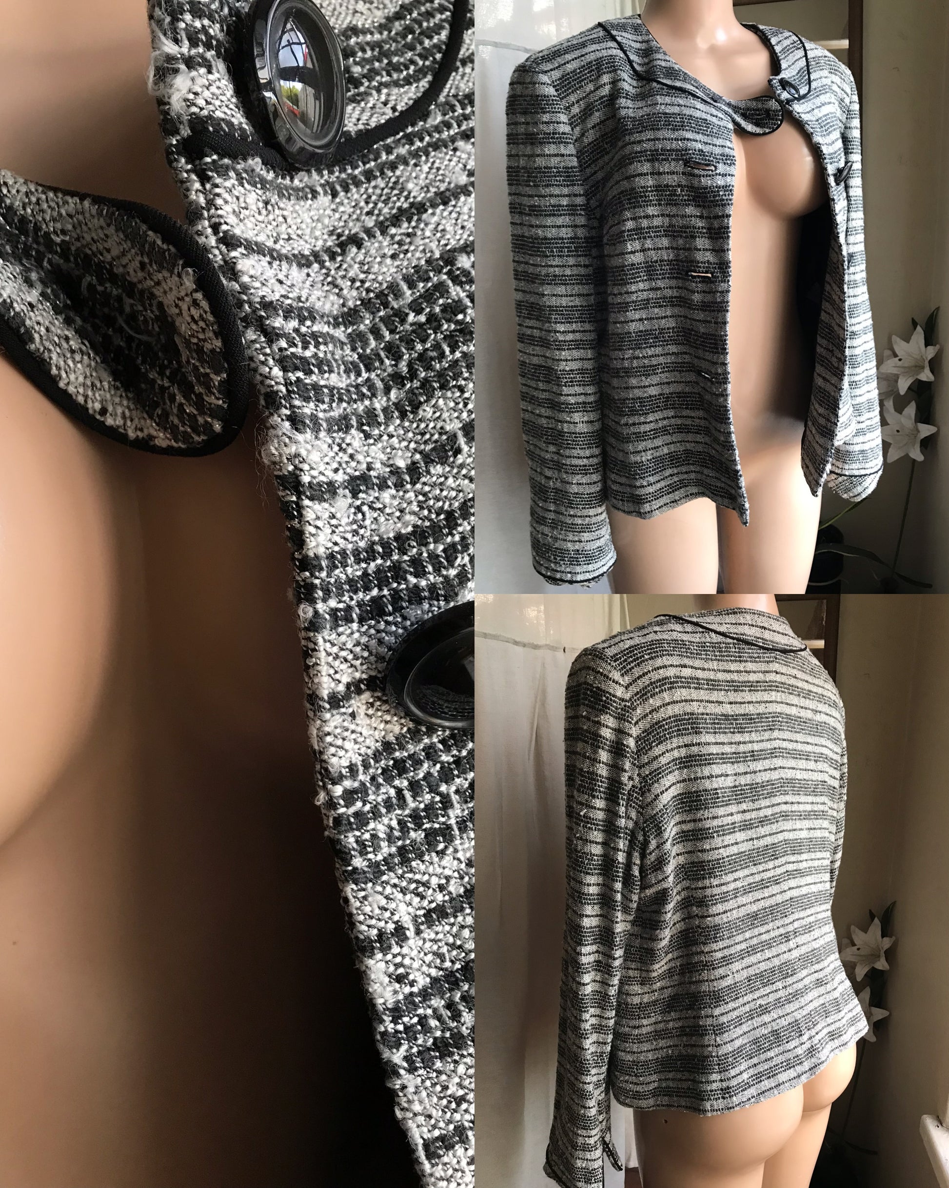 vintage grey tweed blazer professional >>> L