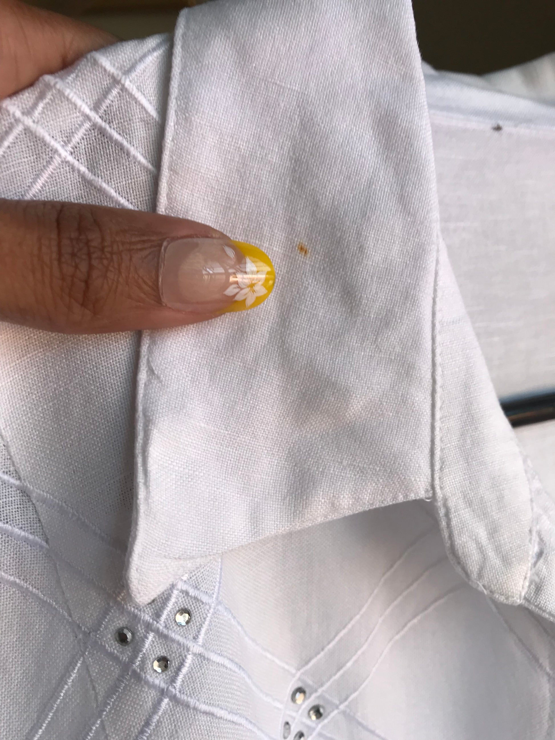 vintage white organic button shirt with gems ...L/XL ^^^