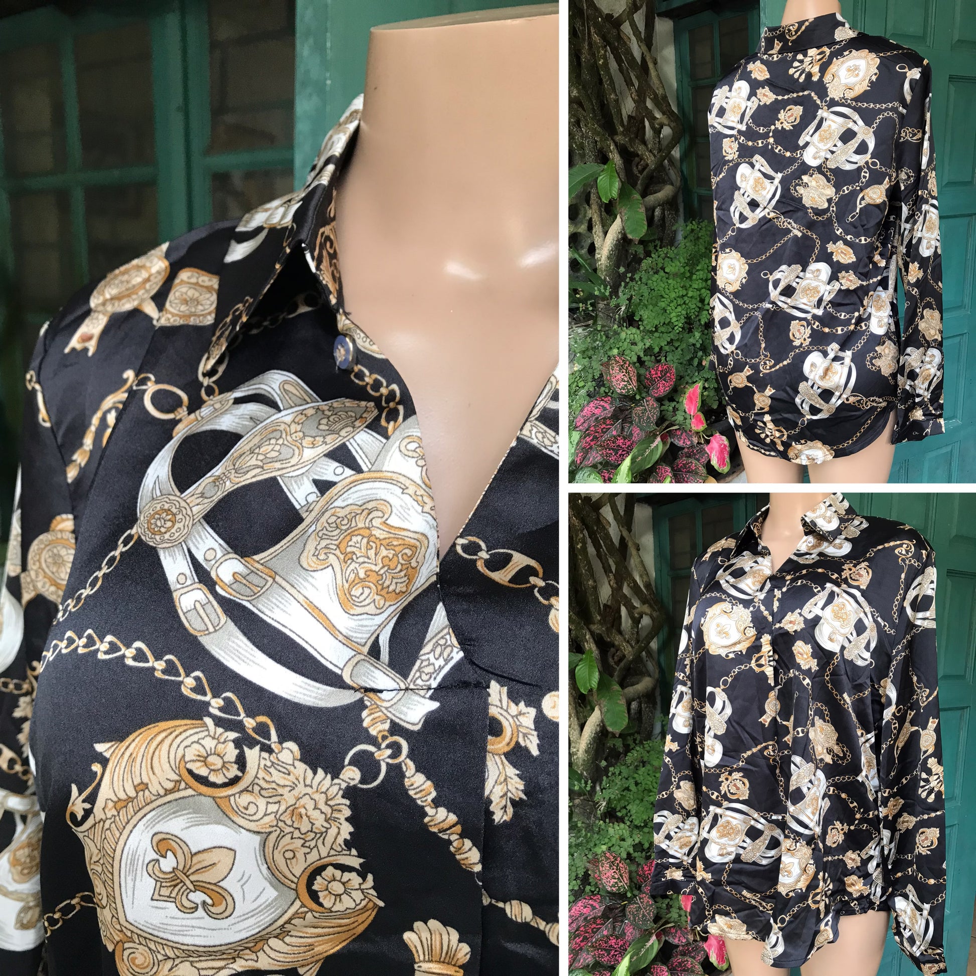 Silky work/play blouse chain print... /XL