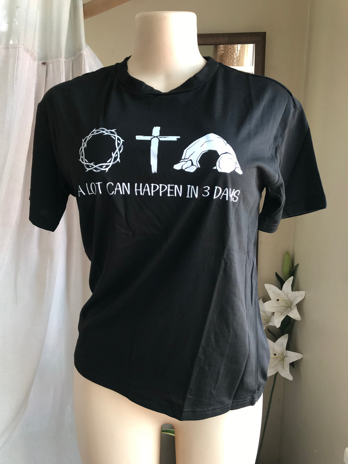 new black christian graphic tee 'a lot can happen in 3 days' ;;; M ...