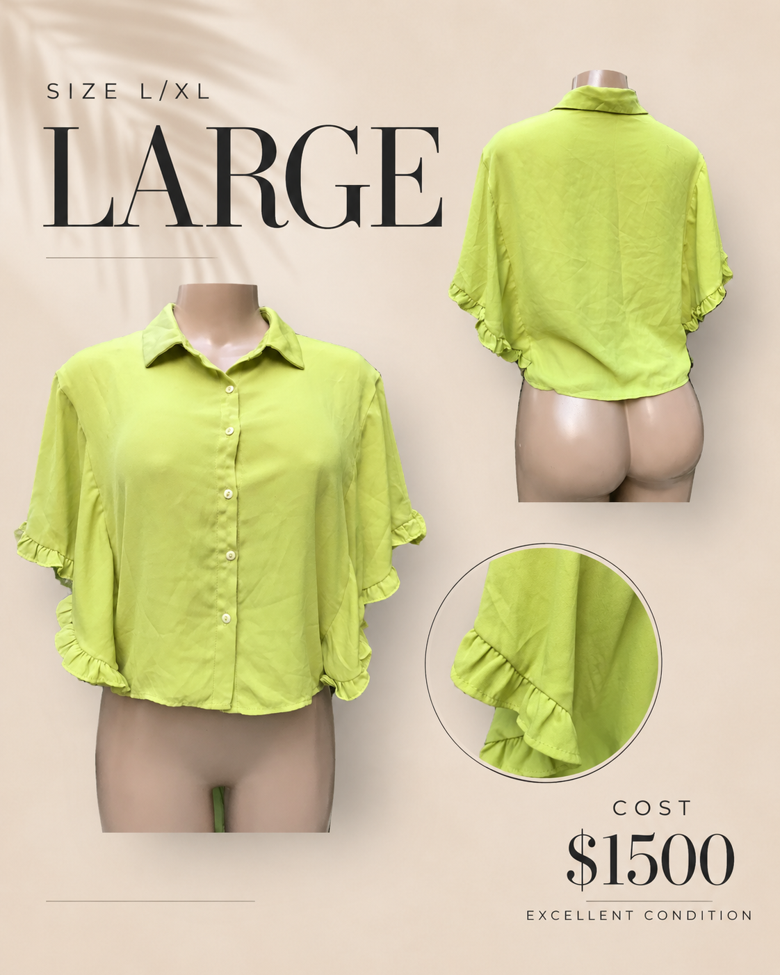 lime green button blouse work / play ... L to plus