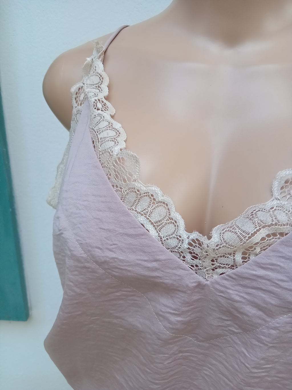 Lavender silky lace detail bodysuit spaghetti slip top ... s
