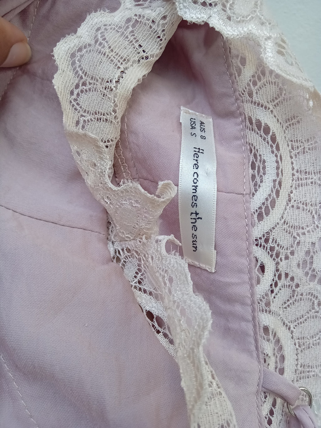 Lavender silky lace detail bodysuit spaghetti slip top ... s