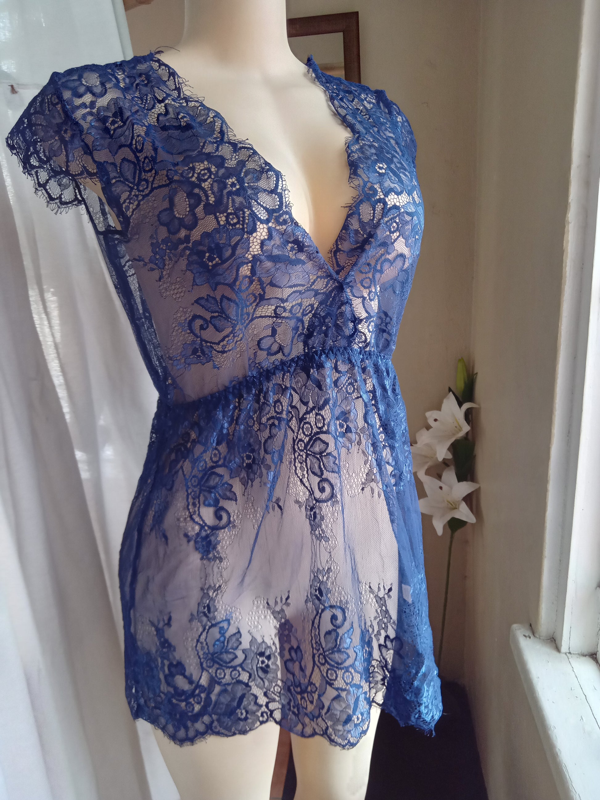 Blue lace lingerie dress one size