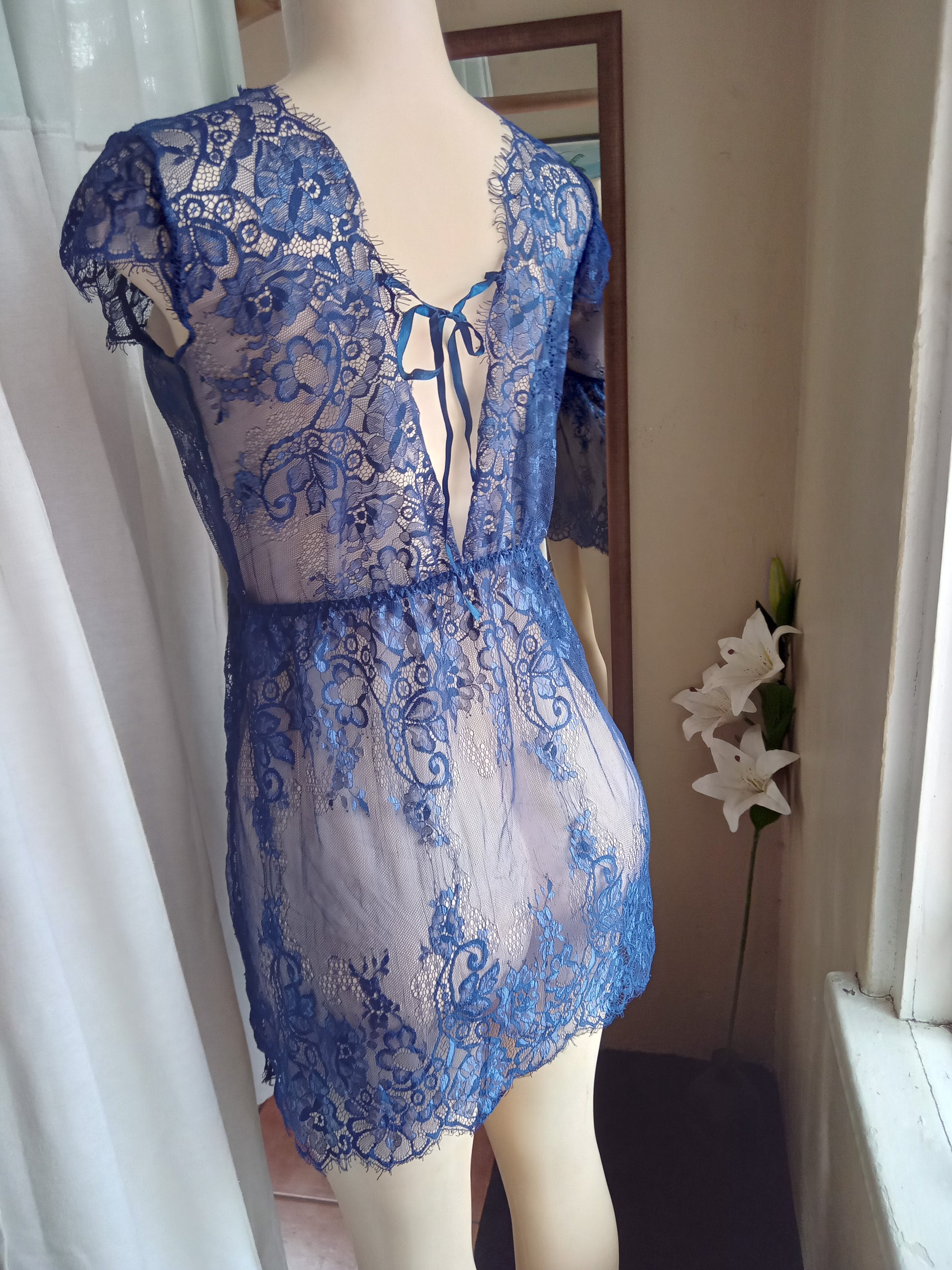 Blue lace lingerie dress one size