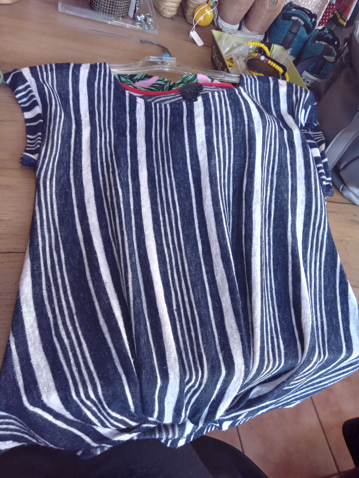 Navy stripe knot front top