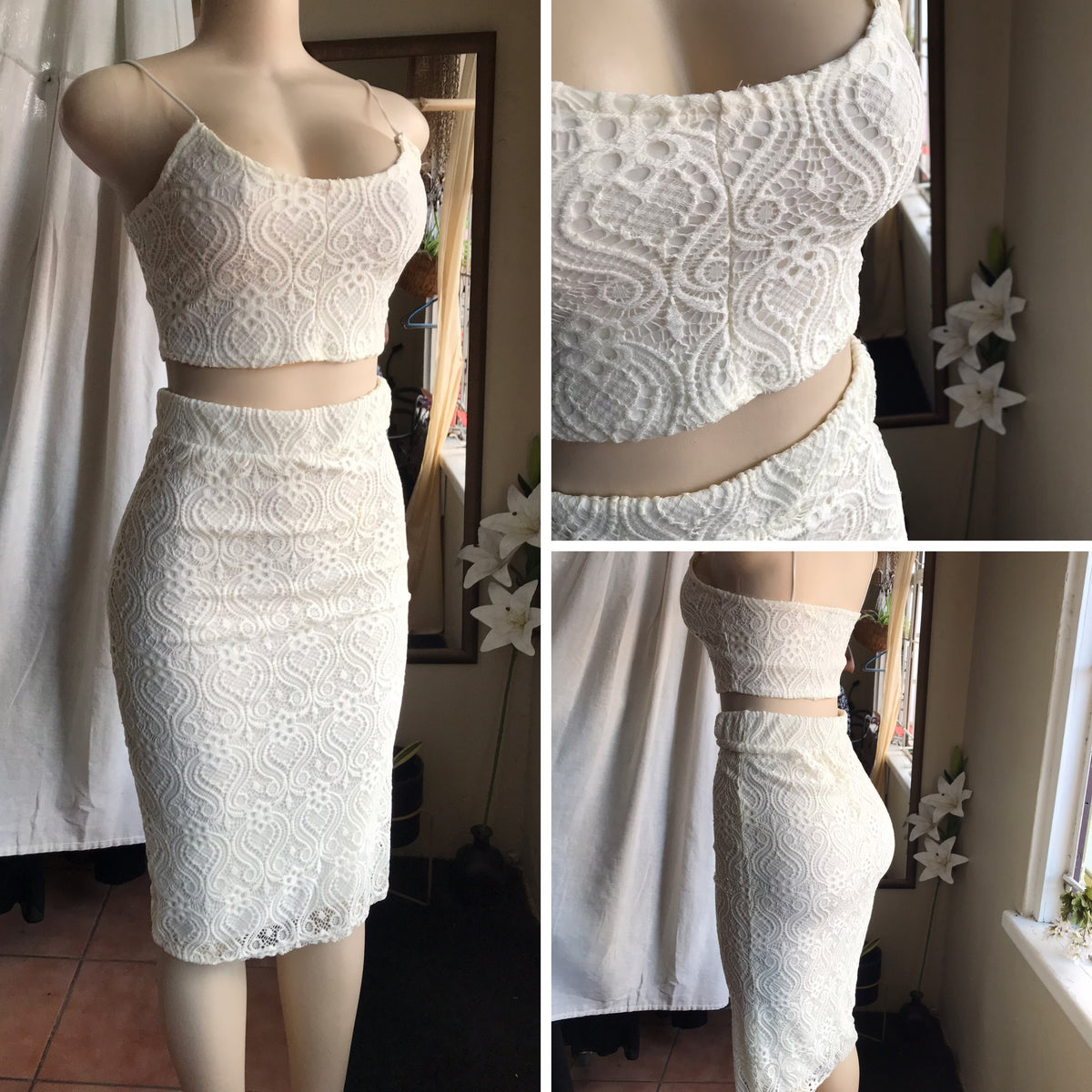 Lace skirt set white s to m