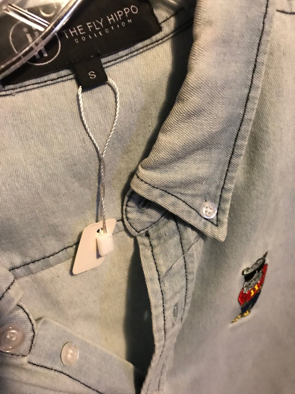 vintage denim fly hippo mens button shirt ^^^s...