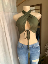 Load image into Gallery viewer, Strappy olive green halter style crop top … M
