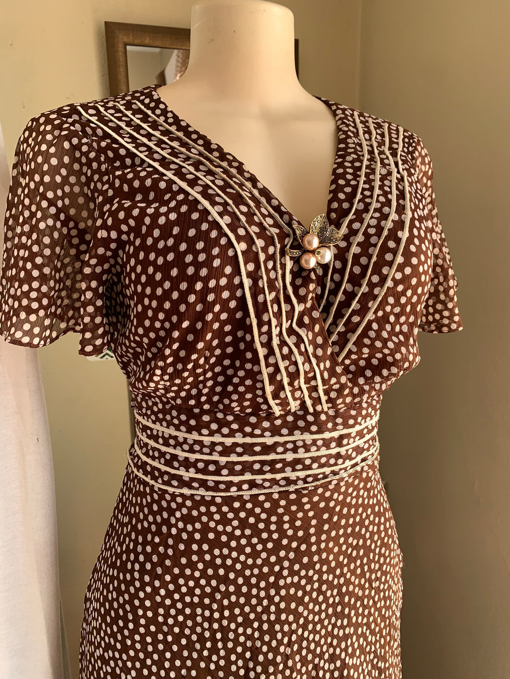 retro brown print dress m